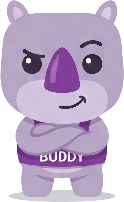 Rhino, the trainer inside the app, standing with his arms folded